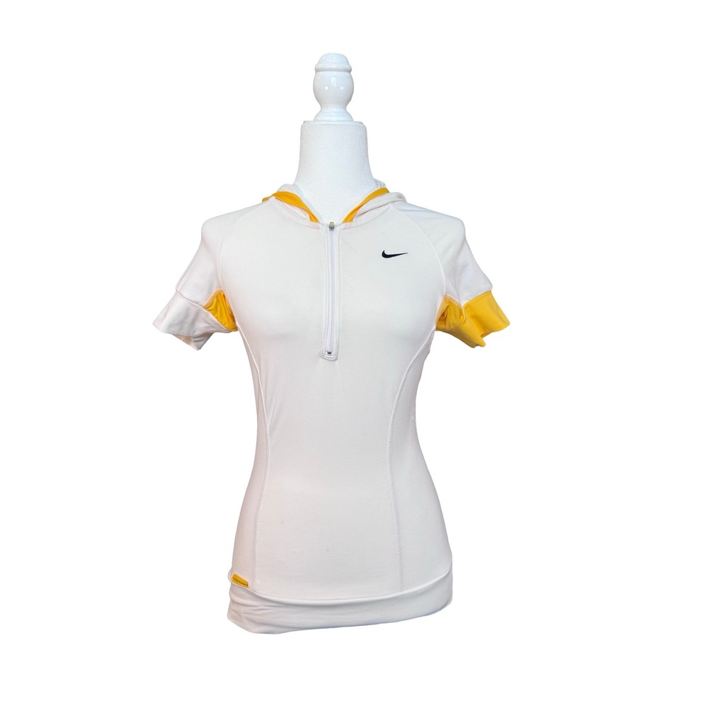 Nike Livestrong Hooded Quarter Zip Top White Yellow Excellent